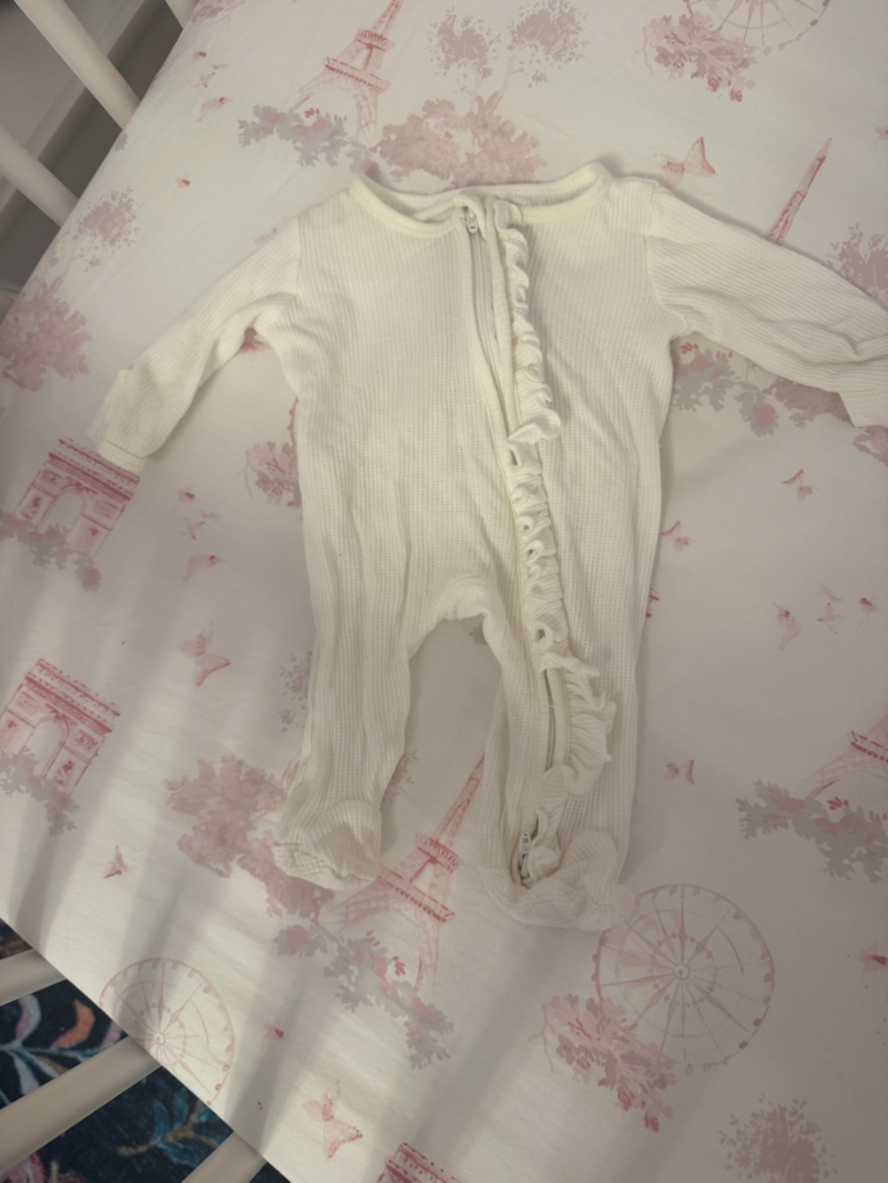 Caden Lane Cream Ruffle Zip-Up Infant Romper